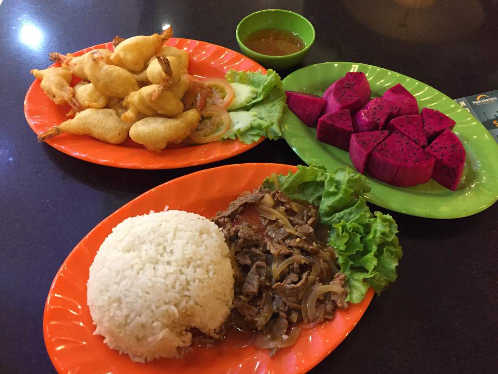 Beef Lok Lak, dragon fruit, cambodia