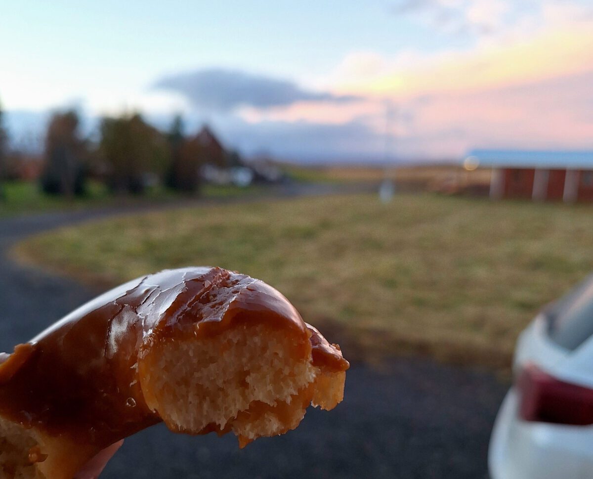 caramel donut at sunrise in iceland