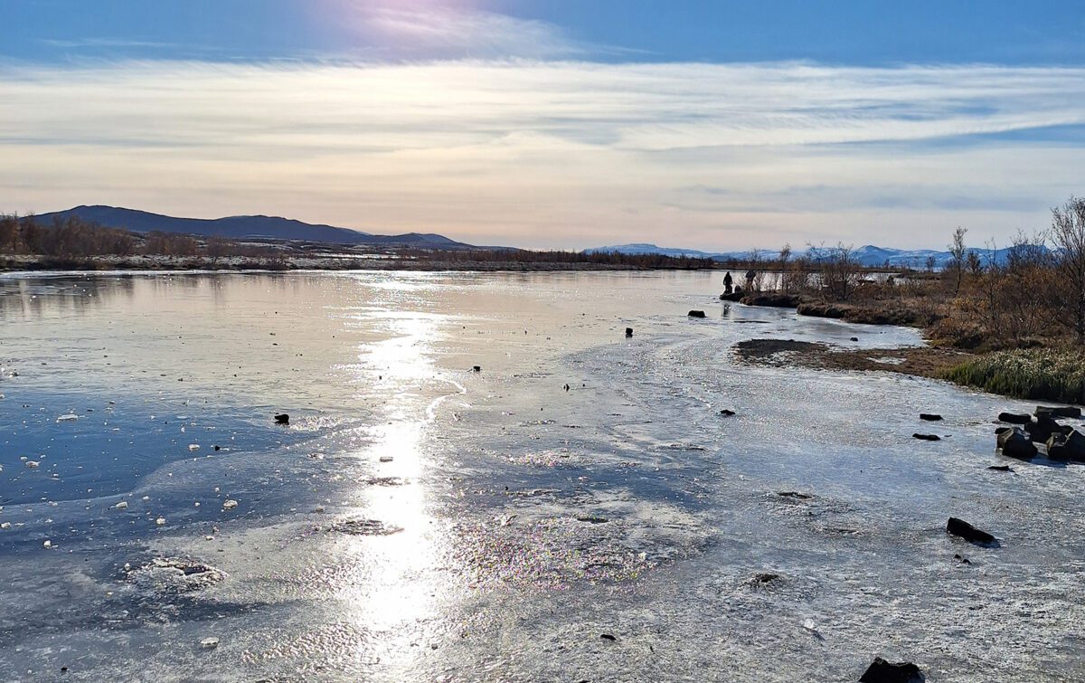 frozen lake in Thingvellir National Park in iceland